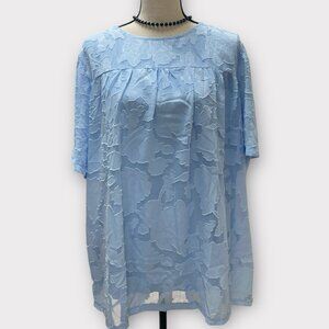 Women's 2XL Light Blue Summer Chiffon Loose Top Floral Texture Vacay‎ Beach